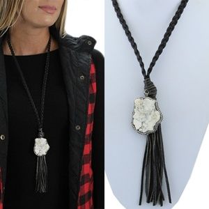 Braided Turquoise Stone Tassel Necklace